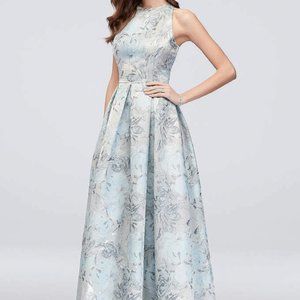 Gray/Blue Floral Formal Ball Gown -Jacquard size 12